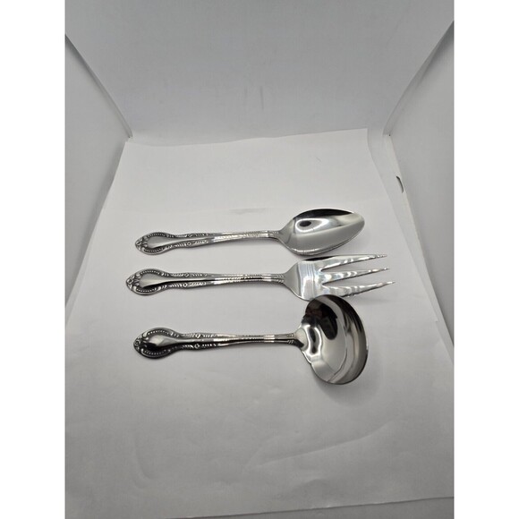 Columbia Beaded Handle Stainless Steel Flatware Complete Serving Set 3 pcs. - Picture 4 of 8